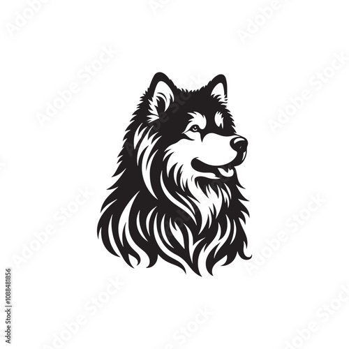 Alaskan Malamute Silhouette - Minimalist Alaskan Malamute Dog Vector - Illustration of Dog.