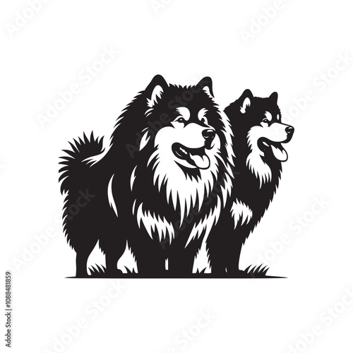 Alaskan Malamute Silhouette - Minimalist Alaskan Malamute Dog Vector - Illustration of Dog.