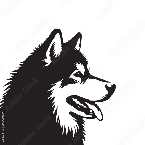 Alaskan Malamute Silhouette - Minimalist Alaskan Malamute Dog Vector - Illustration of Dog.
