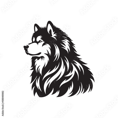 Alaskan Malamute Silhouette - Minimalist Alaskan Malamute Dog Vector - Illustration of Dog.