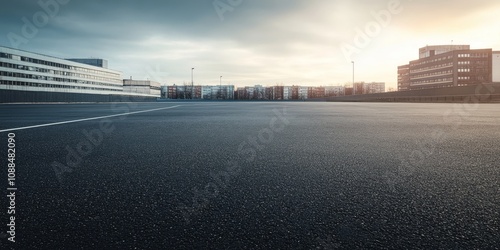 Empty asphalt roads showcase the tranquility of modern cities, highlighting the smooth, wide surfaces of asphalt. These asphalt roads create a unique atmosphere in contemporary urban environments. #1088482090