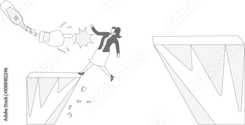 The big hand Index Finger pushes a Businesswoman deeper into the abyss
