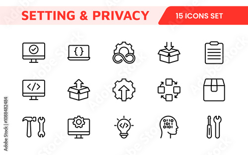 Settings and Maintenance Icon Set. Sleek and functional icons for user interfaces, perfect for enhancing apps and websites with intuitive navigation for settings, updates, and maintenance.