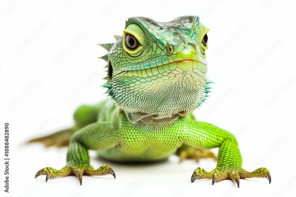 Fototapeta premium Green lizard with sharp claws looking at camera.