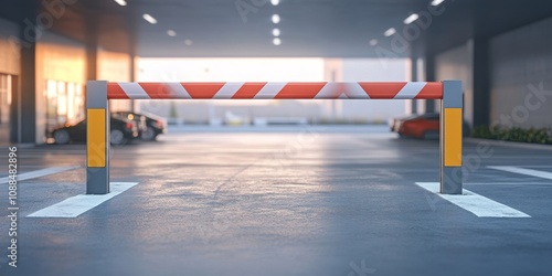 Perspective of a barrier positioned in front of a car park, highlighting the barrier s role in controlling access to the car park and ensuring security for parked vehicles. photo