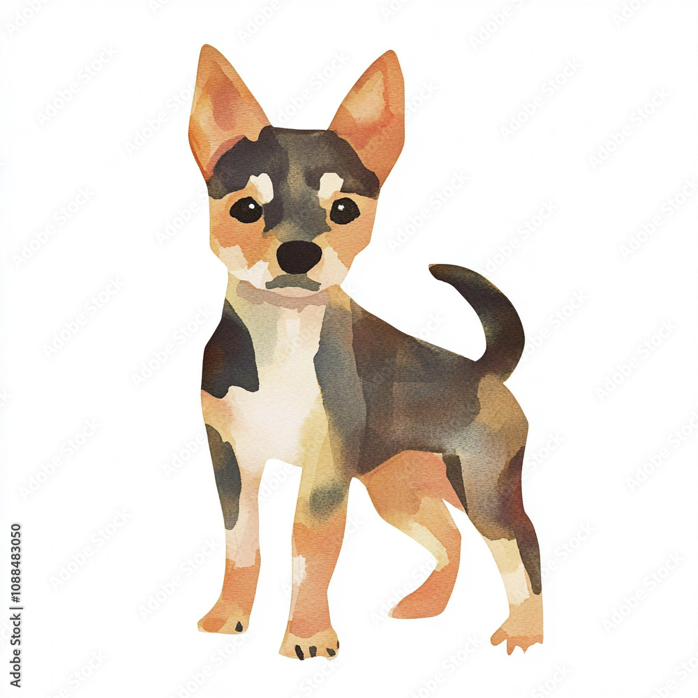 Toy Fox Terrier Dog Watercolor Illustration - Simple and Charming Artwork of a Playful Canine Companion Toy Fox Terrier Dog Watercolor Illustration - Simple and Charming Artwork of a Playful Canine Companion