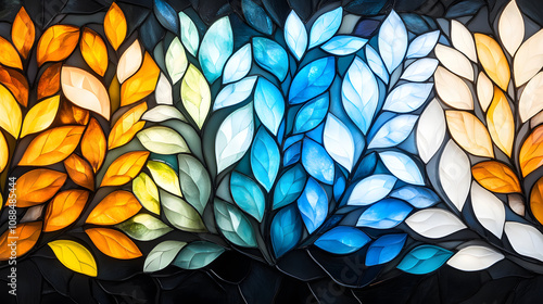 Vibrant leaf patterns nature art decorative glass colorful environment abstract viewpoint creative concept