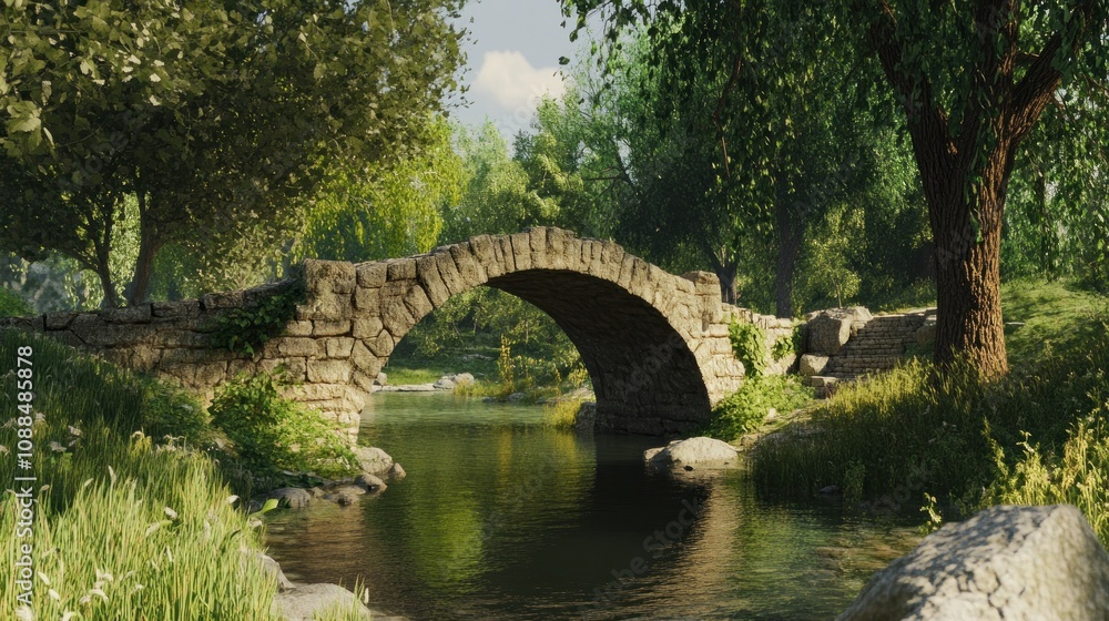 Stone Bridge Over a Serene River Stone Bridge Over a Serene River