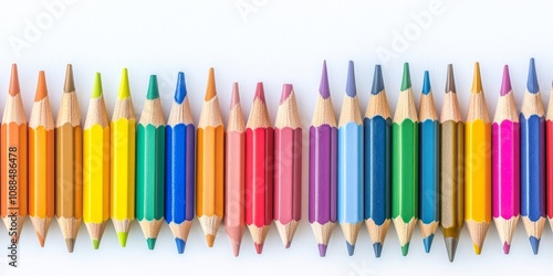 Colored pencils arranged and isolated on a clean white background, showcasing the vibrant colors and textures of colored pencils for artistic inspiration and creative expression. photo