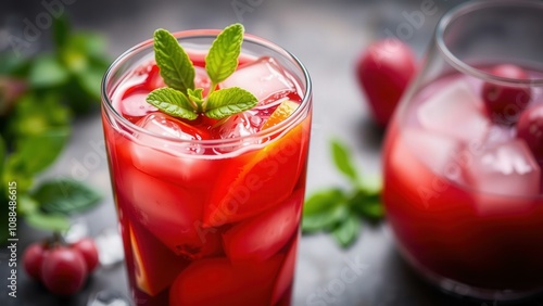 Wallpaper Mural Refreshing Summer Drink: Vibrant Red Berry Iced Tea with Fresh Mint and Cherries, Perfect for Hot Days Torontodigital.ca
