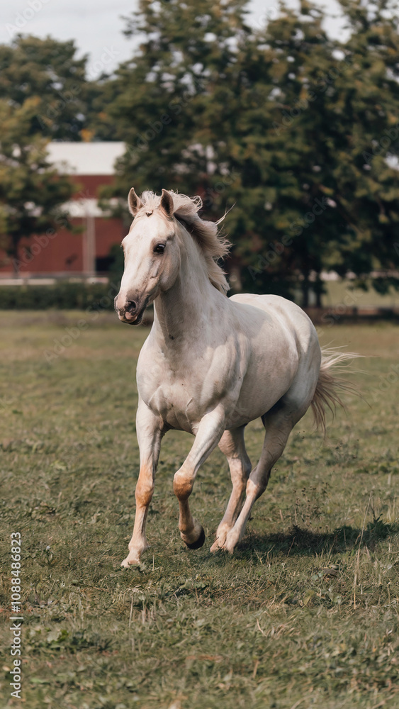 White horse is running in a field White horse is running in a field