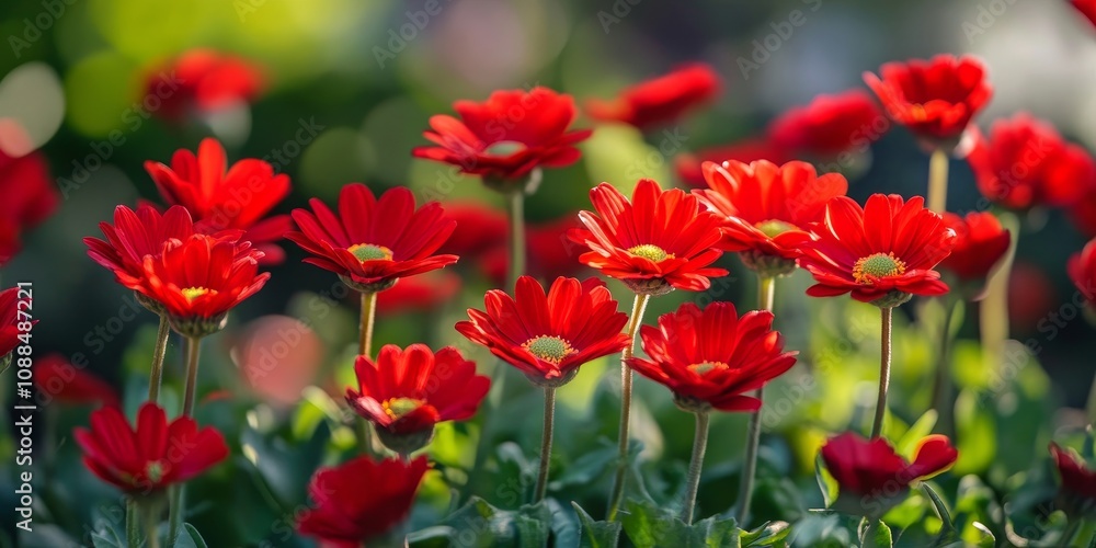 Vibrant red daisies adorned the blooming garden, showcasing the beauty of nature. The stunning red daisies create a cheerful atmosphere, inviting joy and warmth to any outdoor setting. Vibrant red daisies adorned the blooming garden, showcasing the beauty of nature. The stunning red daisies create a cheerful atmosphere, inviting joy and warmth to any outdoor setting.