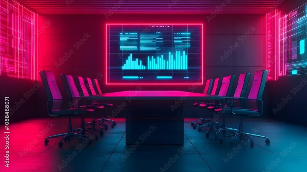 Fototapeta premium Neon Conference Room Data Analysis