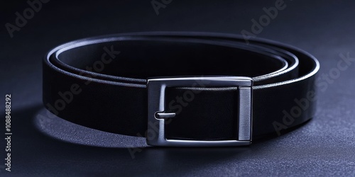 Stylish men s black belt crafted from genuine leather featuring a sleek light metal buckle, set against a dark backdrop, highlighting the elegance of fashion forward accessories. photo