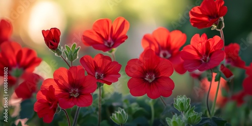 Vibrant red flowers in full bloom create a stunning display in the garden, showcasing the beauty of nature through the delightful sight of red flowers flourishing.