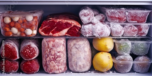 Frozen meat and an assortment of frozen foods stored in a deep freeze ensure protection against the heat. This frozen food storage is essential for maintaining freshness and quality.