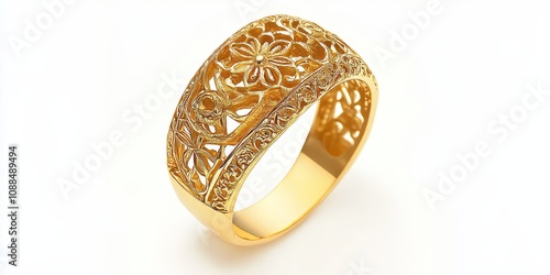 Gold jewellery ring displayed on a pristine white background, showcasing the intricate design and elegance of the gold jewellery ring for a striking visual appeal.
