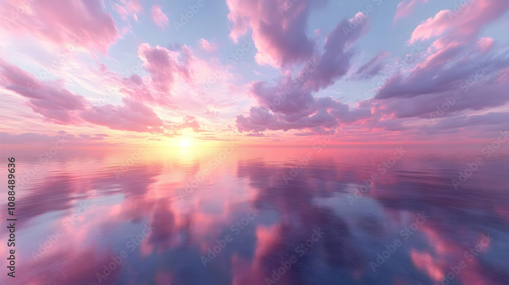 Pink Sky And Ocean 3D Illustration