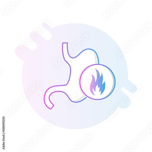 Stomach Pain Icon – Stomach with Flame, Representing Indigestion, Heartburn, and Abdominal Discomfort