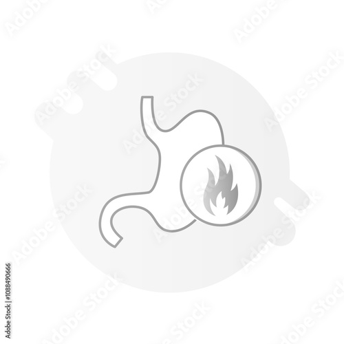 Stomach Pain Icon – Stomach with Flame, Representing Indigestion, Heartburn, and Abdominal Discomfort