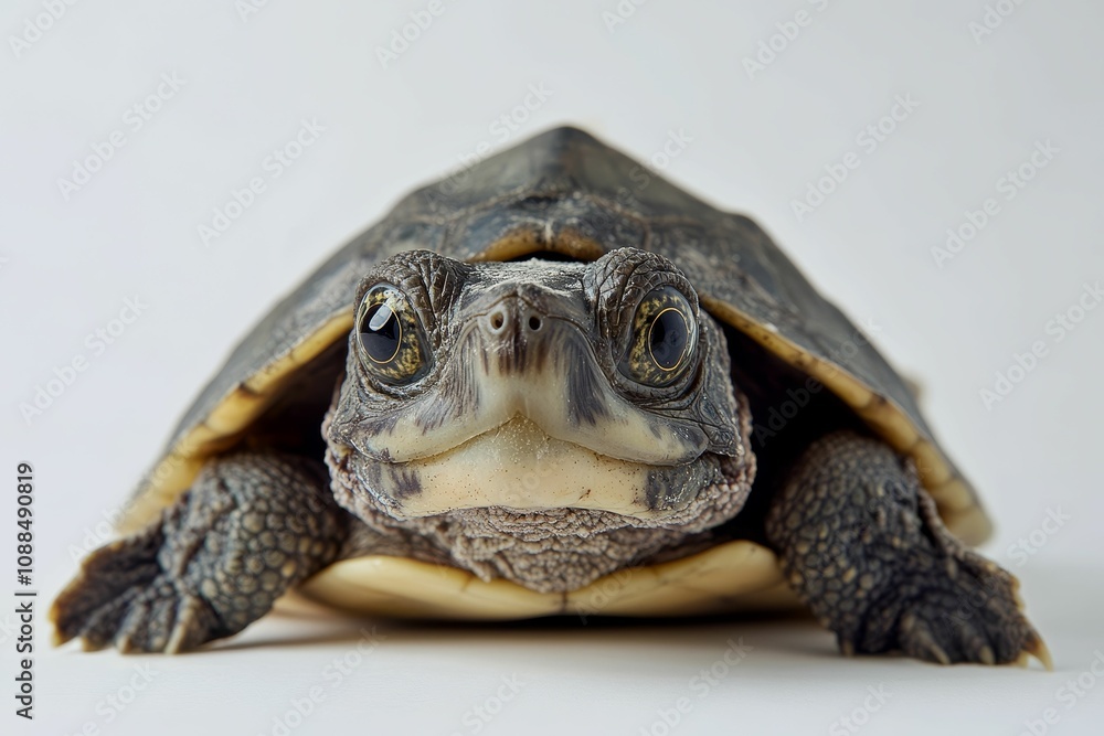 Fototapeta premium A small turtle stares at the camera.