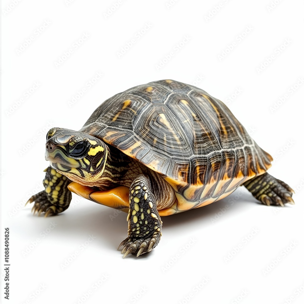 Turtle on white background, claws extended. Turtle on white background, claws extended.