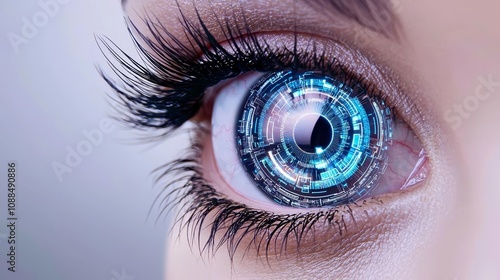 Wallpaper Mural Close-up of digital female eye with biometric overlay, high-tech surveillance, futuristic security concept Torontodigital.ca