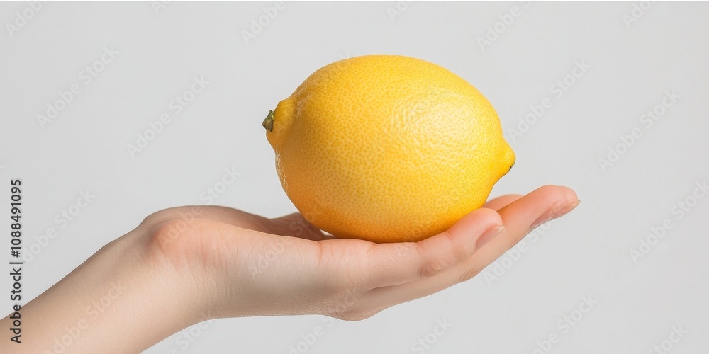 Fresh yellow lemon held in hand against a clean white background, showcasing the vibrant yellow lemon s texture and color in a simple, isolated setting. Perfect for highlighting yellow lemon beauty. Fresh yellow lemon held in hand against a clean white background, showcasing the vibrant yellow lemon s texture and color in a simple, isolated setting. Perfect for highlighting yellow lemon beauty.