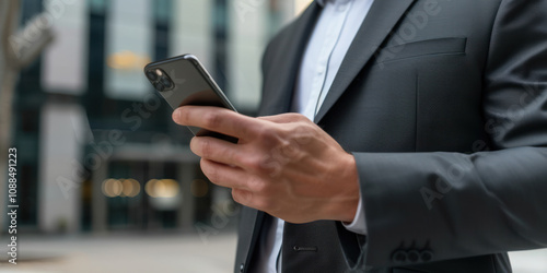 Wallpaper Mural Businessman in suit using smartphone in the city app social network Torontodigital.ca