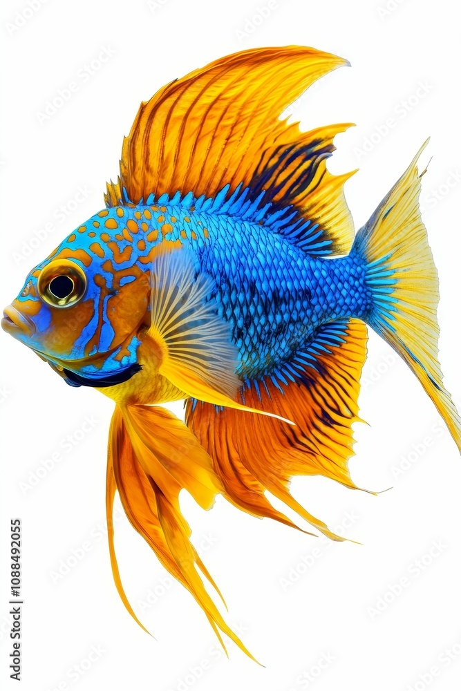 Colorful fish with yellow and blue scales. Colorful fish with yellow and blue scales.