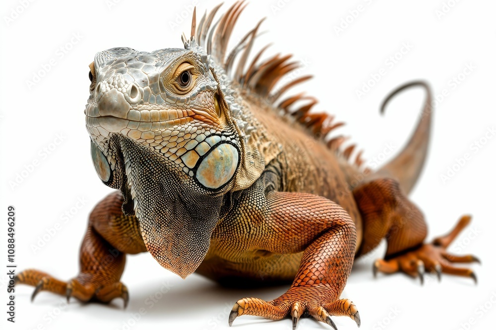 Fototapeta premium Orange iguana lizard on white background.