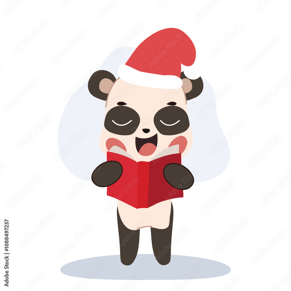 Kawaii Panda Cartoon Singing on Christmas. Kawaii panda dressed for winter, singing on Christmas. Kawaii Panda Cartoon Singing on Christmas. Kawaii panda dressed for winter, singing on Christmas.