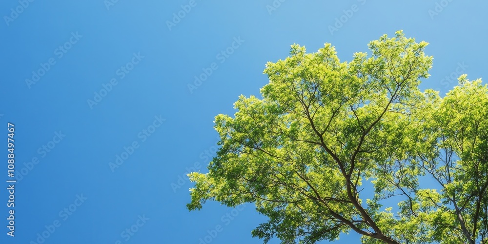 Vibrant green tree top contrasting beautifully with a clear blue sky backdrop, showcasing the stunning tree top on a bright sunny day filled with natural beauty and tranquility. Vibrant green tree top contrasting beautifully with a clear blue sky backdrop, showcasing the stunning tree top on a bright sunny day filled with natural beauty and tranquility.