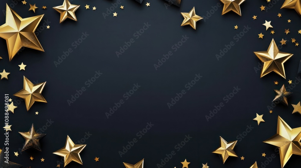 The frame of gold stars on a black background. It can be used for decoration of photos, posters, invitations The frame of gold stars on a black background. It can be used for decoration of photos, posters, invitations