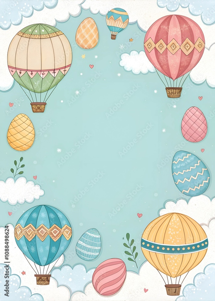 Hot air balloons and eggs Easter card frame. Hot air balloons and eggs Easter card frame.