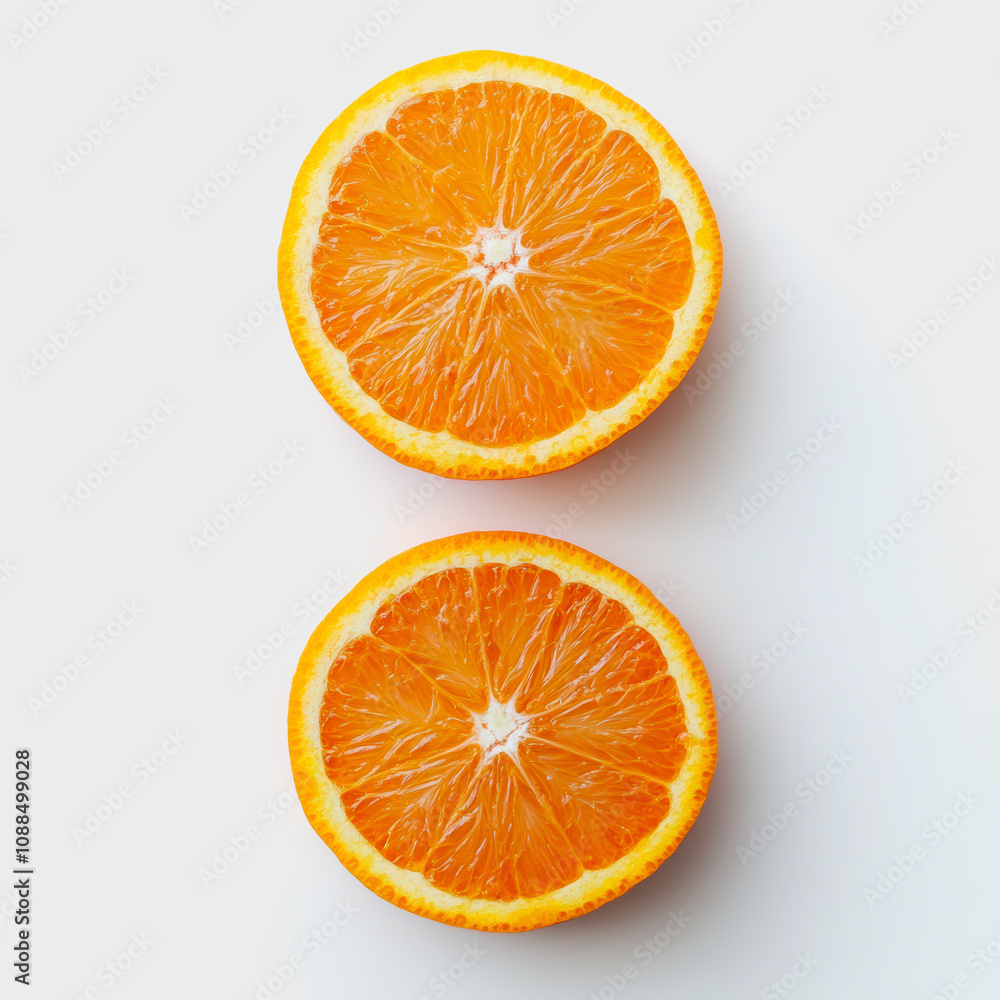 Fototapeta premium Freshly Sliced Juicy Orange Halves Displayed on a Light Background Capturing the Vibrant Colors and Textures of Citrus Fruit for Culinary and Health Themes