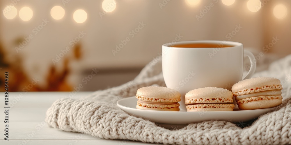 Cozy nights: A romantic living room bathed in soft light, featuring warm beige tones and a comforting cup of tea. Cozy nights: A romantic living room bathed in soft light, featuring warm beige tones and a comforting cup of tea.