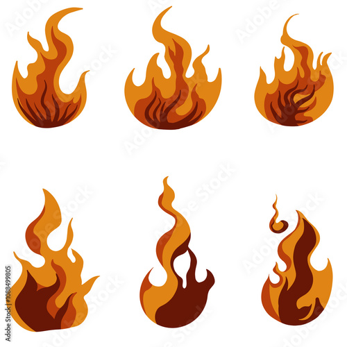 set of burning fire elements