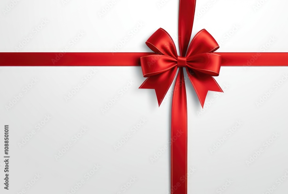 Elegant red ribbon bow on minimalist white background for celebrations Elegant red ribbon bow on minimalist white background for celebrations
