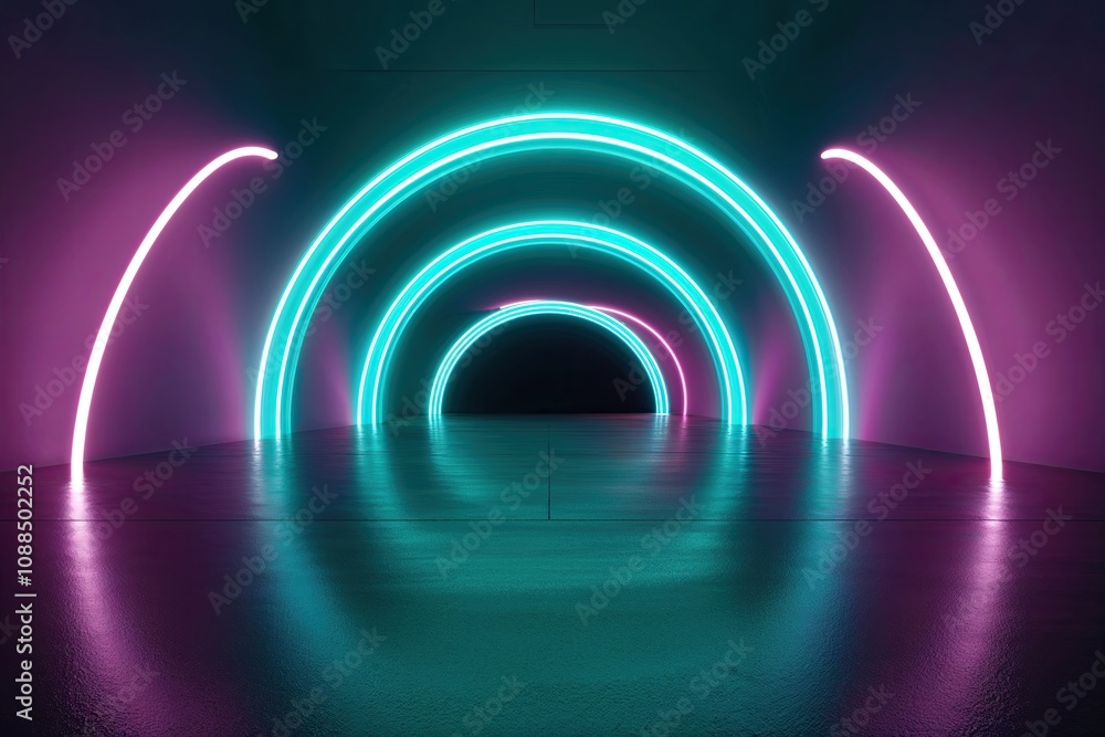 Vibrant Turquoise Neon Arcs in Motion with Dynamic Flow Vibrant Turquoise Neon Arcs in Motion with Dynamic Flow