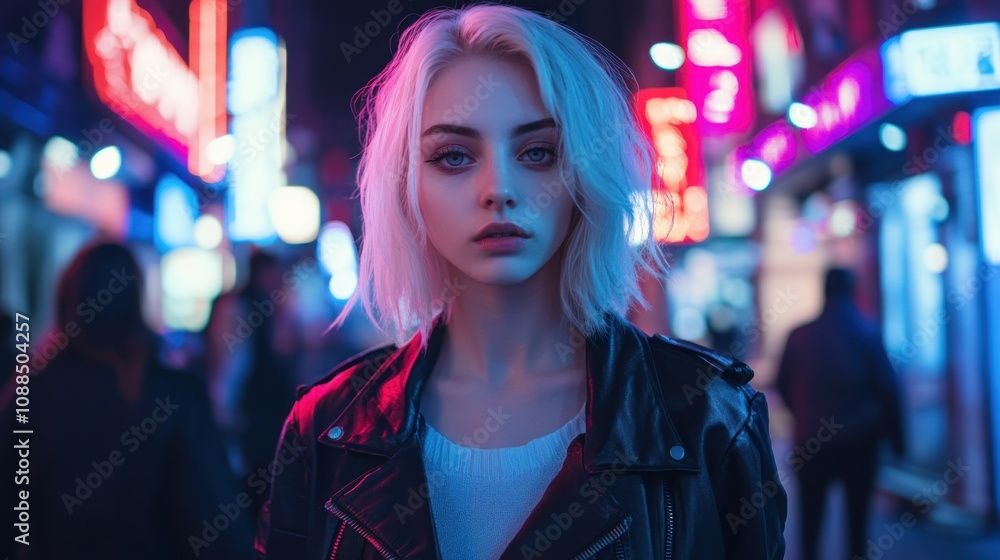 Neon Nights: A Cyberpunk Portrait of a Woman in a City Street Neon Nights: A Cyberpunk Portrait of a Woman in a City Street