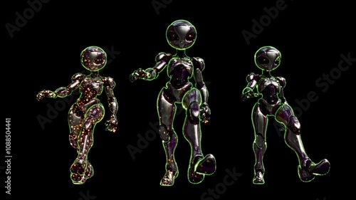 Futuristic humanoid figures in mesmerizing dance loop for creative VJ displays
