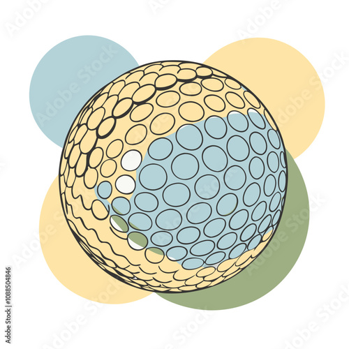 Golf Ball Minimalist Design: A simple, elegant illustration of a golf ball, rendered in a minimalist style against a backdrop of muted pastel circles.