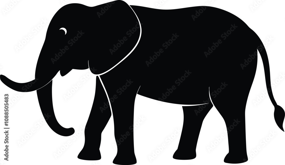 Obraz premium elephant black silhouette isolated vector art Illustration with white background 