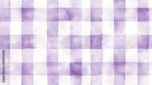 A cozy, pastel gingham checkered pattern in lavender and white, arranged in an alternating grid. Each lavender square has a soft.