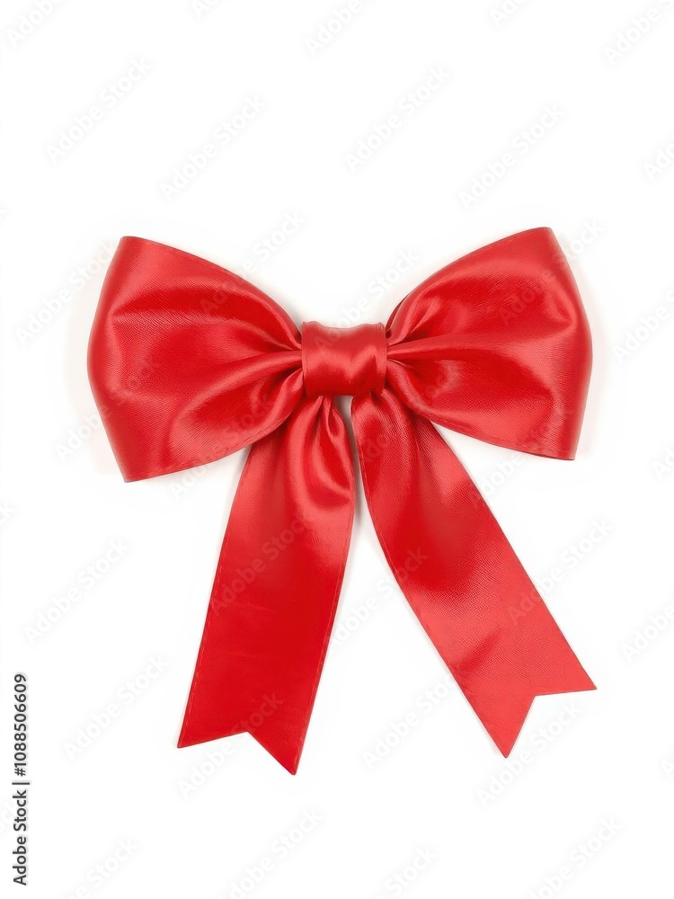 Vibrant red bow with shiny satin finish isolated on clean white background, festive, isolated Vibrant red bow with shiny satin finish isolated on clean white background, festive, isolated