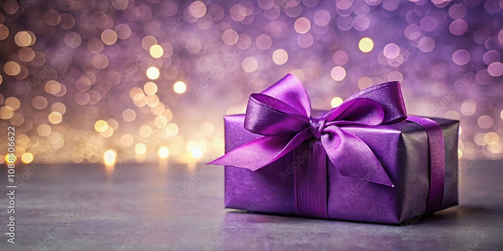 A Stunning Panoramic View of a Beautifully Wrapped Purple Gift Box Tied with a Matching Bow, Perfect for Celebrations and Special Occasions A Stunning Panoramic View of a Beautifully Wrapped Purple Gift Box Tied with a Matching Bow, Perfect for Celebrations and Special Occasions
