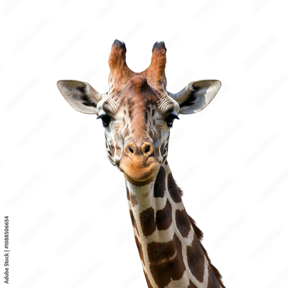 Obraz premium A giraffe standing, isolated on white background. png isolated background. transparent background.