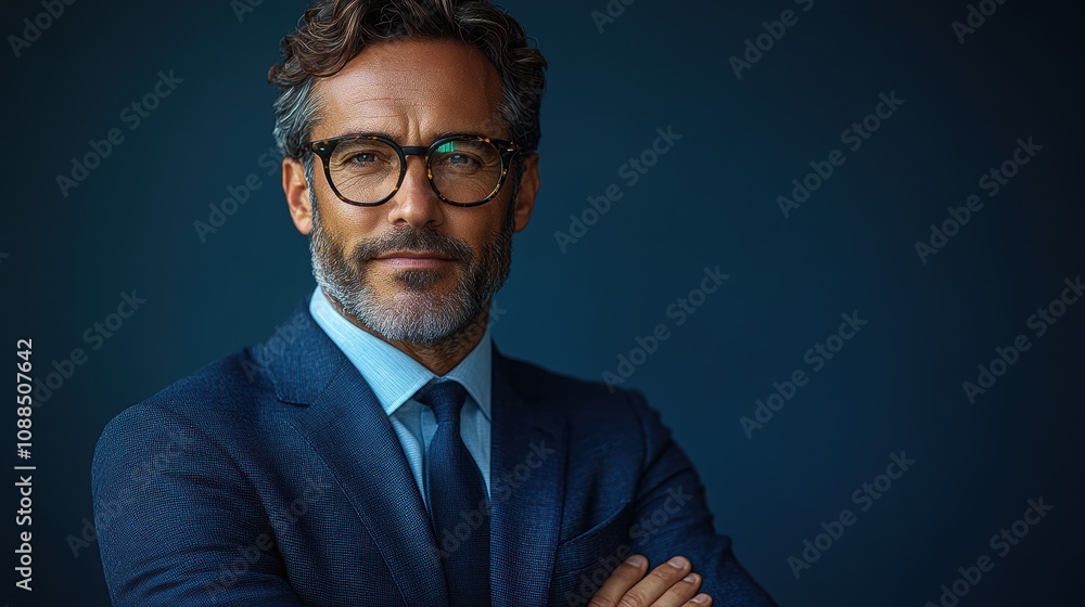 Portrait of a confident businessman in a suit, arms crossed, isolated against a studio background. Portrait of a confident businessman in a suit, arms crossed, isolated against a studio background.