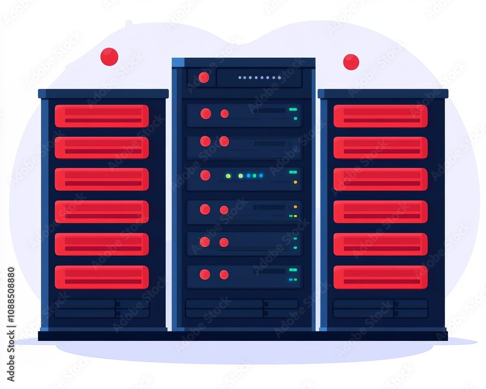 Illustration of a modern server setup with red and blue accents. Illustration of a modern server setup with red and blue accents.